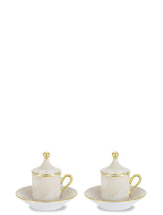 Set of 2 cups with saucer and lid