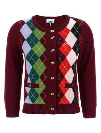 'Burgundy Check' cardigan