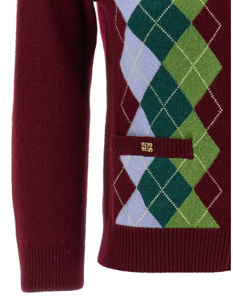 'Burgundy Check' cardigan #