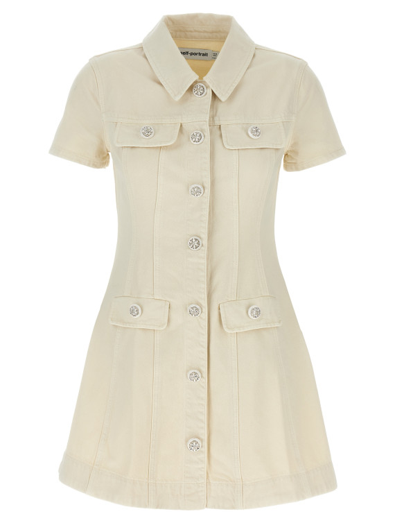 'Cream Collared Denim Mini' dress #1