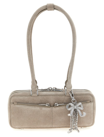 'Tan suede baguette with charm' shoulder bag