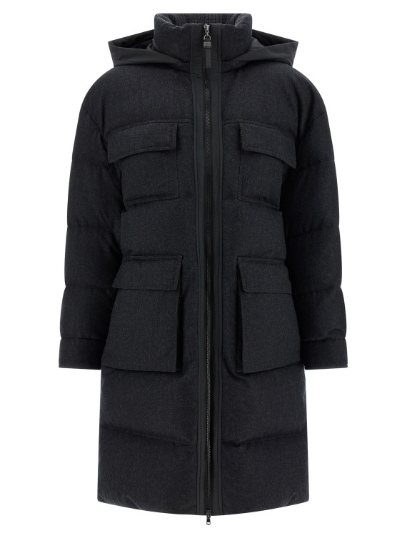 'Shiny Zipper Pull' long down jacket #1