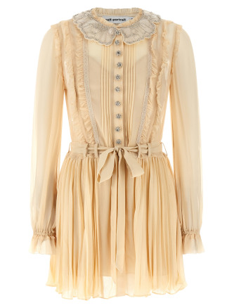 'Tan Pleated Georgette Mini' dress