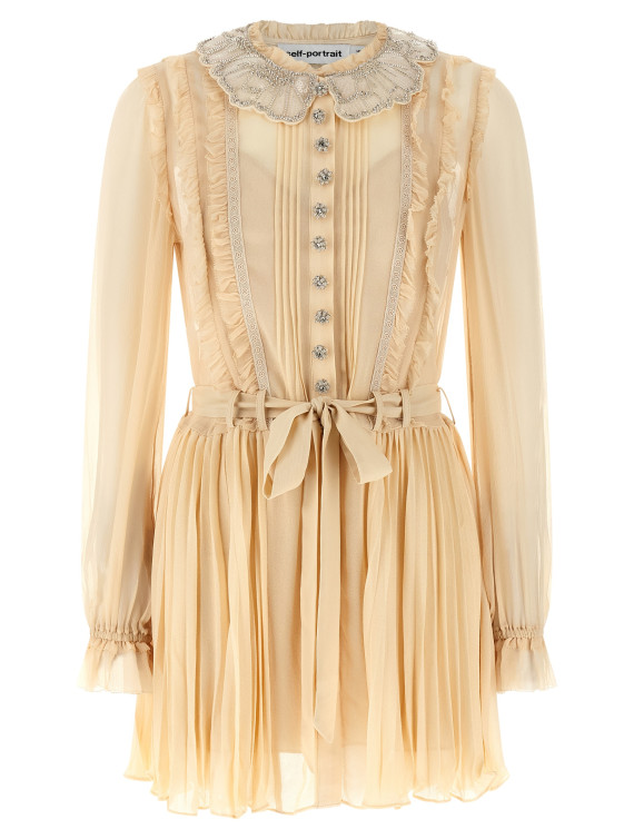 'Tan Pleated Georgette Mini' dress #1