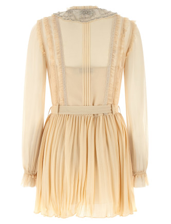 'Tan Pleated Georgette Mini' dress #