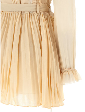 'Tan Pleated Georgette Mini' dress #