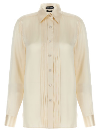 Pleated plastron shirt