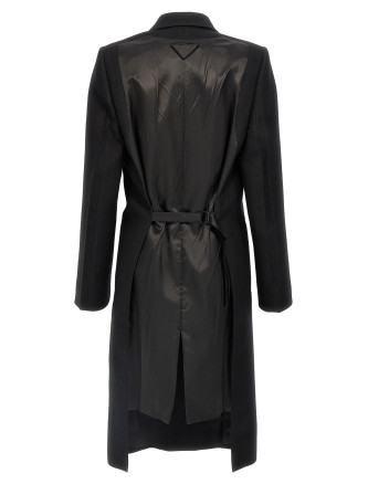 Satin insert double-breasted coat #