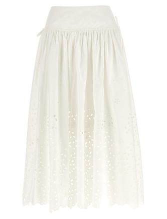 'White Cotton Embroidered Midi' skirt