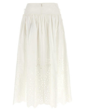 'White Cotton Embroidered Midi' skirt #