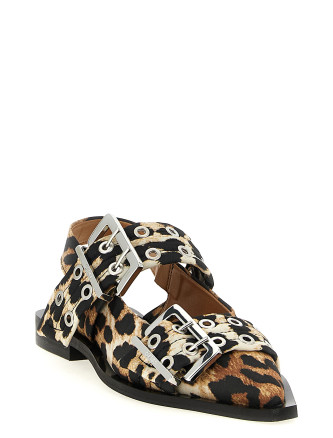 'Leopard Satin Feminine Buckle' slingback #