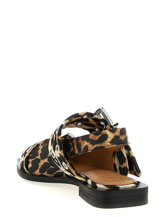 'Leopard Satin Feminine Buckle' slingback #