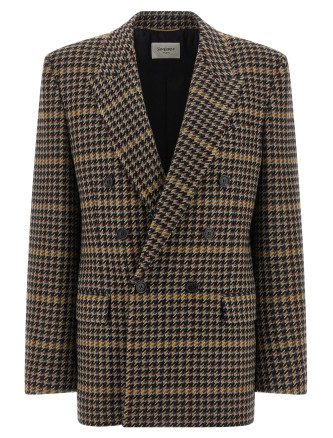 Double-breasted houndstooth blazer