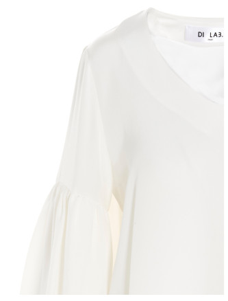 Puff-sleeve silk shirt #