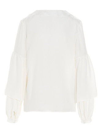 Puff-sleeve silk shirt #
