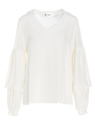 Puff-sleeve silk shirt