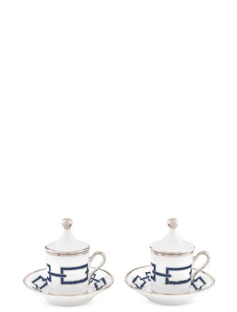 Set of 2 cups with saucer and lid