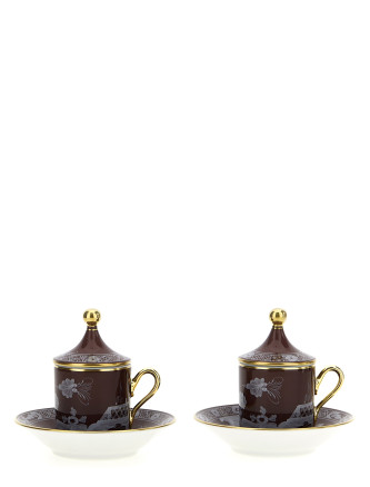 Set of 2 cups with saucer and lid