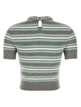 'Grey Striped Crystal Trim Knit' sweater #