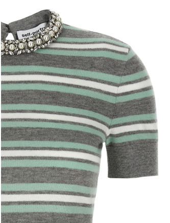 'Grey Striped Crystal Trim Knit' sweater #