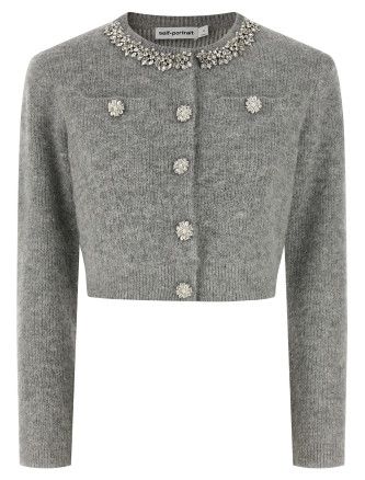 'Grey Fluffy Crystal Trim' cardigan