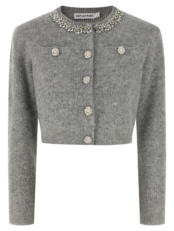 'Grey Fluffy Crystal Trim' cardigan #1
