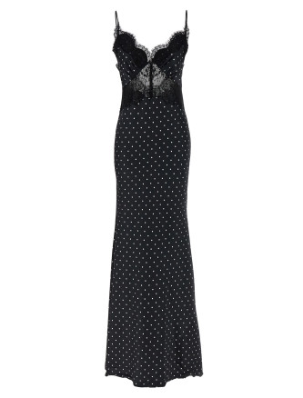 'Polka Dot Satin Lace Maxi' dress