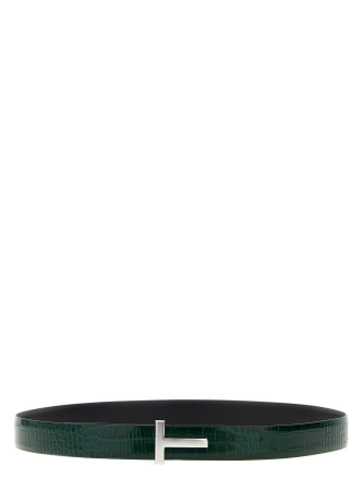 Reversible crocodile leather belt