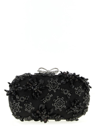 'Black Satin Floral Crystal' clutch