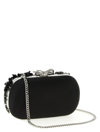 'Black Satin Floral Crystal' clutch #