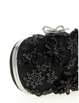 'Black Satin Floral Crystal' clutch #