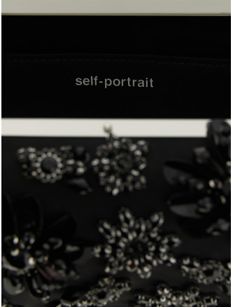 'Black Satin Floral Crystal' clutch #