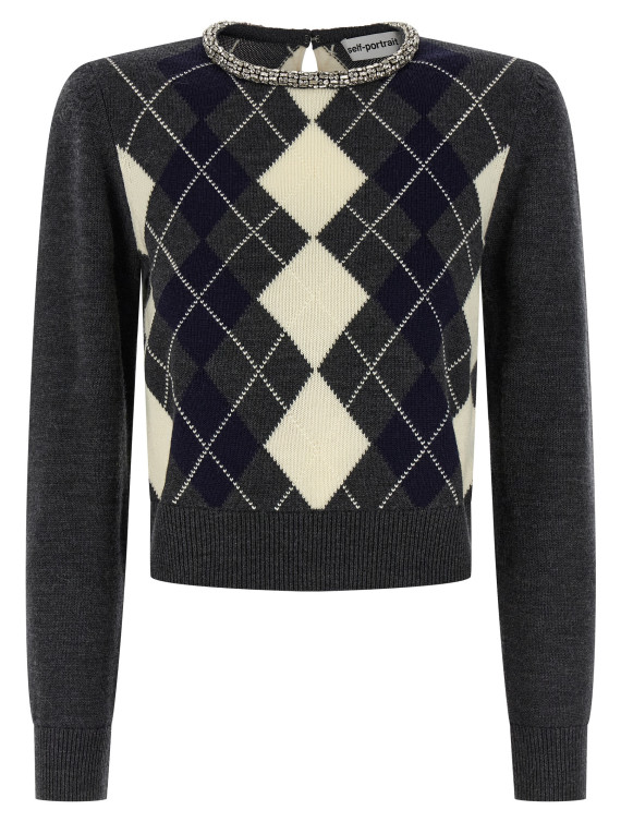 'Grey Argyle Crystal Trim' sweater #1