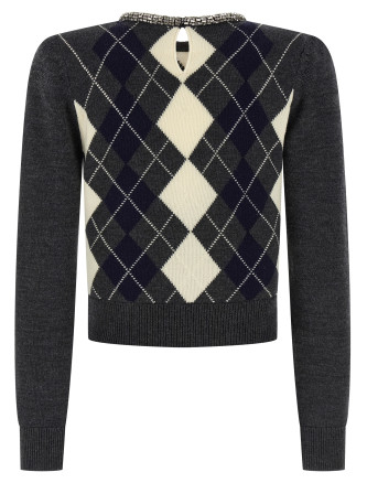 'Grey Argyle Crystal Trim' sweater #
