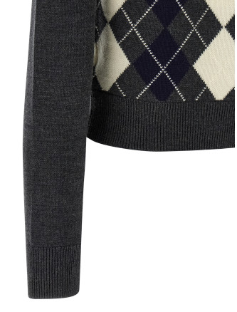 'Grey Argyle Crystal Trim' sweater #