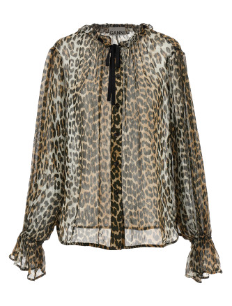 'Leopard Print Chiffon Tie String' shirt