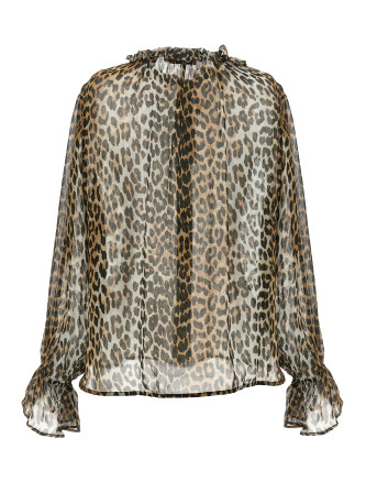 'Leopard Print Chiffon Tie String' shirt #