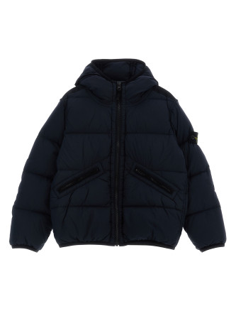 Logo patch hooded down jacket