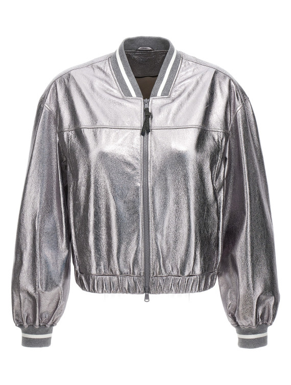 Laminated leather bomber jacket #1