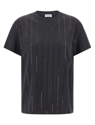 'Dazzling Chalk Stripe Embroidery' T-shirt