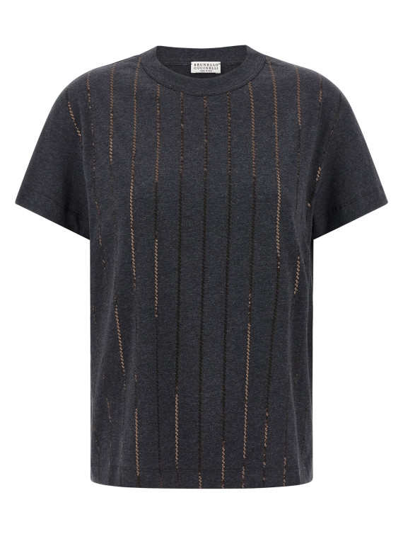 'Dazzling Chalk Stripe Embroidery' T-shirt #1