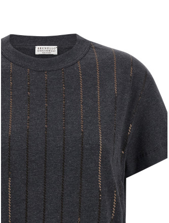 'Dazzling Chalk Stripe Embroidery' T-shirt #