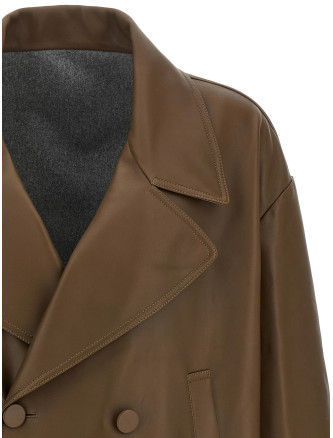 Double-breasted leather coat #