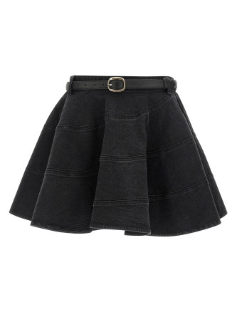 'Black Flared Denim Mini' skirt