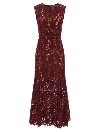 'Burgundy Guipure Lace Midi' dress