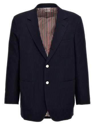 Single-breasted seersucker blazer