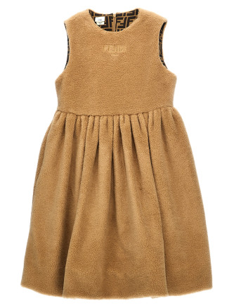 Faux fur logo embroidery dress