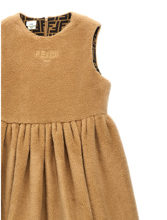 Faux fur logo embroidery dress #