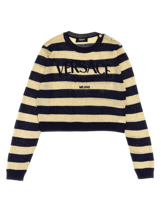 Lurex striped sweater with logo embroidery