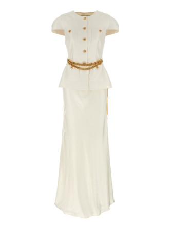 'Cream Taffeta Chain Belt Maxi' dress